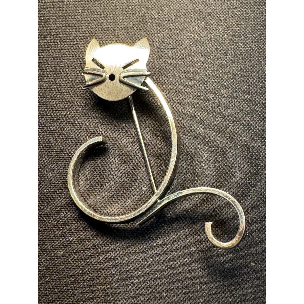 Beau Sterling Abstract Cat Brooch